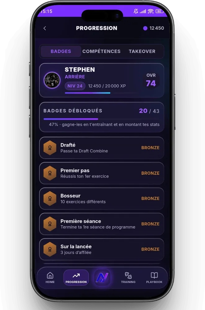Progression : XP, niveaux et badges