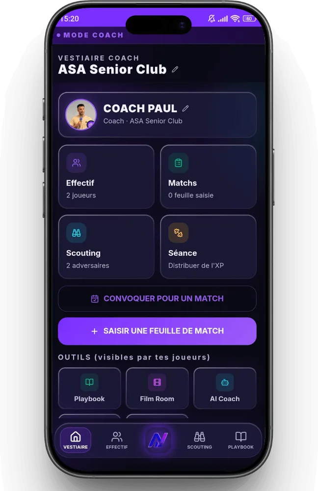 Espace coach : vestiaire et gestion